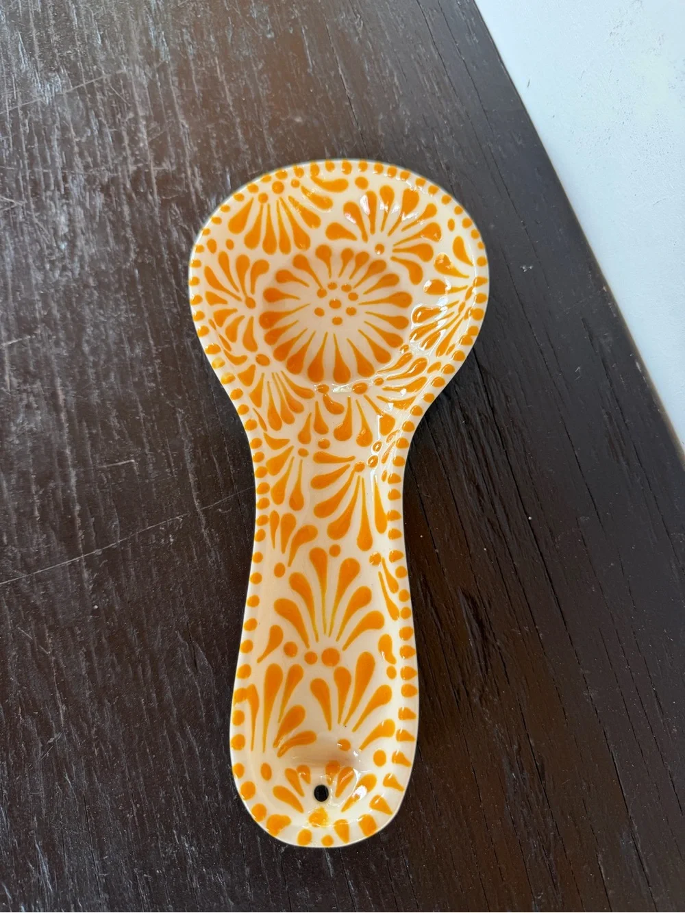 Talavera Ceramic Spoon Rest in Orange Floral Pattern